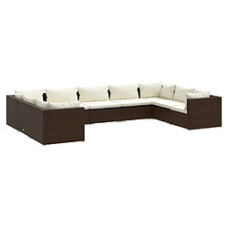 Maison Chic Salon de jardin 9 pcs + coussins - Mobilier/Meubles de jardin - Table et chaises d'extérieur Résine tressée Marron -MN23348