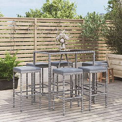 Maison Chic Ensemble de bar de jardin 7 pcs et coussins,Table + chaises + coussins d'extérieur gris poly rotin -GKD622471