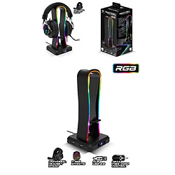 Spirit of Gamer Support Casque avec 4 Ports USB + CASQUE PRO GAMER EH50 RGB + Pack 2 enceintes SoundPhonic USB 2.0 LEDS RGB - 6W RMS Barre de son RG