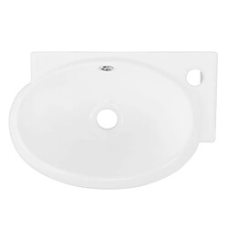 ML-Design Lavabo en Céramique, Ovale, 43x28x15 cm, Blanc, Trou pour Robinetterie à Droite, Montage Mural ou Sur Plan, Vasque à Poser, Lave Mains Petit Évier Supendu pour Salle de Bain Toilette WC