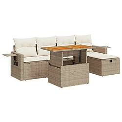 vidaXL Salon de jardin 6 pcs avec coussins beige résine tressée acacia