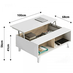 Acheter Dansmamaison Table basse relevable Blanc brillant/Chêne clair - STOCKTON