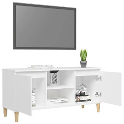 Avis vidaXL Meuble TV avec pieds en bois massif Blanc 103,5x35x50 cm