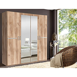 Avis Pegane Chambre à coucher complète adulte (lit 160x200 cm + 2 chevets + armoire), coloris imitation chêne poutre/chrome brillant