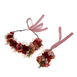 Acheter Fleur de mariage front guirlande bracelet main fleurs accessoires rouge