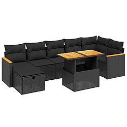 Maison Chic Ensemble Tables et chaises d'extérieur 8 pcs avec coussins,Salon de jardin noir résine tressée -GKD919226