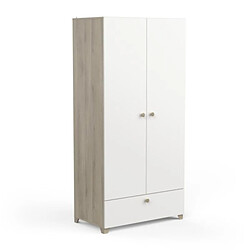 Dansmamaison Armoire penderie 2 portes battantes 1 tiroir Blanc mat/Chêne clair - ZILY pas cher