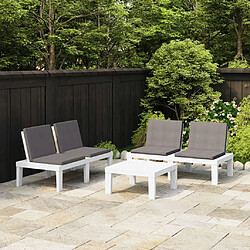 vidaXL Salon de jardin 3 pcs avec coussins Plastique Blanc