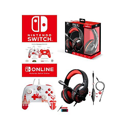 Pack Manette SWITCH Filaire Nintendo MARIO ROUGE ET BLANC Officielle + Casque Gamer PRO H3 Rouge SPIRIT OF GAMER SWITCH