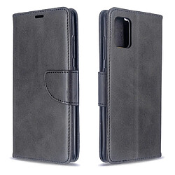 Wewoo Housse Coque Pour Galaxy A51 Retro Lambskin Texture Pure Color Horizontal Flip PU en cuir avec support et fentes cartes et portefeuille et lanière noir