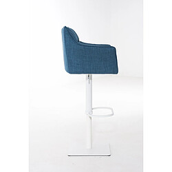 Avis Decoshop26 Tabouret de bar chaise haute de comptoir couture carrées assise en tissu bleu cadre en métal blanc 10_0004751