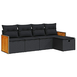 vidaXL Salon de jardin 5 pcs avec coussins noir résine tressée