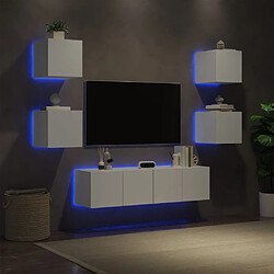 vidaXL Unités murales TV avec LED 6 pcs blanc bois d'ingénierie