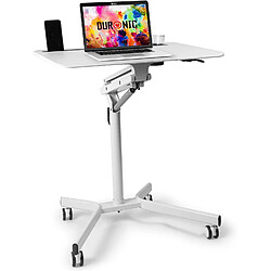 Duronic Table de travail mobile blanc WPS57 | Support à roulettes pour PC ou projecteur | Support de tablette et porte gobelet | Surface 70 x 52 cm | Hauteur ajustable 72 – 105 cm | Capacité 10 kg