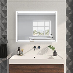 EMKE Miroir lumineux de salle de bain 90x70cm, Miroir de salle de bain avec Interrupteur Tactile, Anti-buée, Dimmable, Miroir LED avec Lumière Blanche Froide