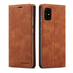 Etui en PU toucher soyeux avec support marron pour votre Samsung Galaxy A71