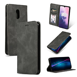 Wewoo Housse Coque Etui en cuir avec rabat horizontal magnétique Business Skin Feel pour OnePlus 7 gris foncé