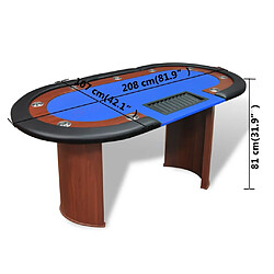 vidaXL Table de poker pour 10 joueurs avec espace de croupier Bleu pas cher