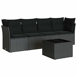 Maison Chic Salon de jardin 5 pcs avec coussins | Ensemble de Table et chaises | Mobilier d'Extérieur noir résine tressée -GKD84373