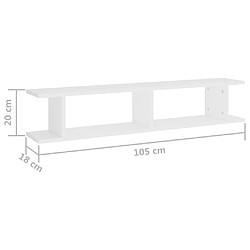 vidaXL Étagères murales 2 pcs Blanc 105x18x20 cm bois d'ingénierie pas cher