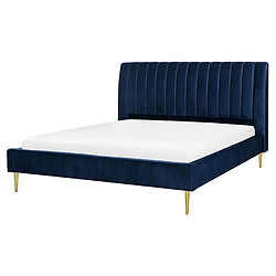 Beliani Lit double en velours bleu 160 x 200 cm MARVILLE