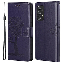 Etui en PU motif hibou et arbre, fermoir aimanté avec support et sangle violet foncé pour votre Samsung Galaxy A73 5G