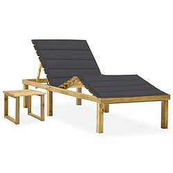 Maison Chic Chaise longue de jardin, Transat avec table et coussin Pin imprégné