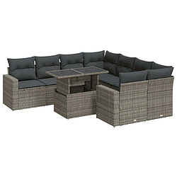 vidaXL Salon de jardin 9 pcs avec coussins gris résine tressée