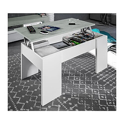 Avis Alter Table basse avec plateau relevable et espace de rangement, blanc avec plateau couleur béton, 100 x 45 x 50 cm (hauteur réglable de 45 à 56 cm).