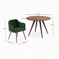 Rendez Vous Deco Table et chaises Liwa 4 personnes en velours vert et bois