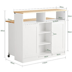 Avis SoBuy FSB36-WN Buffet de Rangement Placard de Cuisine Ilot de Cuisine Armoire de Cuisine avec Portes Coulissantes et Plan de Travail Extensible