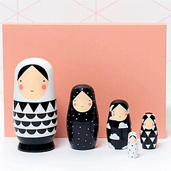 Acheter 5 pièces Russe Matriochka Fille Poupées Gigognes, Noir et Blanc Peint À La Main Figurines, en bois Stacking Dolls pour La Maison Décoration, Enfants