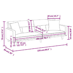 vidaXL Canapé-lit avec coussins gris foncé tissu pas cher