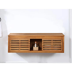 Avis Vente-Unique Meuble de salle de bain suspendu en bois d'acacia avec double vasque - 130 cm - PENEBEL