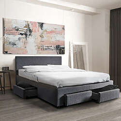 Lit LUGANO 160x200 + 1 sommier + 4 tiroirs / Gris foncé