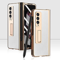 Coque en TPU + PU texture kevlar avec béquille et porte-stylo blanc pour votre Samsung Galaxy Z Fold3 5G