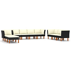 Maison Chic Salon de jardin 10 pcs + coussins - Mobilier/Meubles de jardin - Table et chaises d'extérieur Résine tressée Noir -MN61519