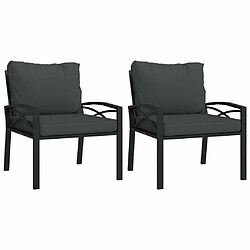 Maison Chic Lot de 2 Chaises de jardin,Fauteuil d'extérieur avec coussins gris 68x76x79 cm acier -MN27822