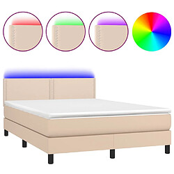 Sommier à lattes LED,Cadre à lattes de lit avec matelas pour Adulte Cappuccino 140x200 cm -MN54227