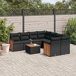 Maison Chic Salon de jardin 9 pcs avec coussins | Ensemble de Table et chaises | Mobilier d'Extérieur noir résine tressée -GKD75331