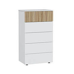 Dansmamaison Commode 5 tiroirs Blanc/Bois clair - YANA