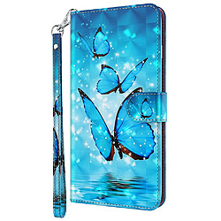 Etui en PU antichoc, motif 3D avec support et sangle papillons bleus pour votre Motorola Moto E20/E30/E40