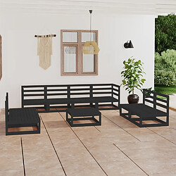 vidaXL Salon de jardin 9 pcs noir bois de pin massif