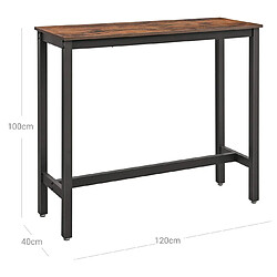 Helloshop26 Table de bar table haute fine table de cuisine 120 x 40 x 100 cm table de salle à manger avec cadre métallique robuste montage facile marron rustique et noir 12_0002529