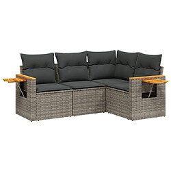 Maison Chic Salon de jardin 4 pcs avec coussins | Ensemble de Table et chaises | Mobilier d'Extérieur gris résine tressée -GKD48400