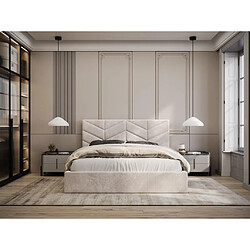 Avis Vente-Unique Lit coffre 180 x 200 cm - Tissu texturé - Crème - JUSTANI