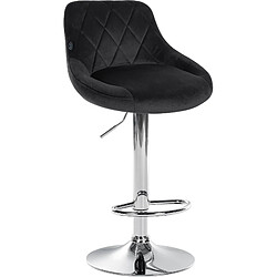 Decoshop26 Tabouret de bar en velours noir coutures décoratives pivotant support métal chromé TDB10676