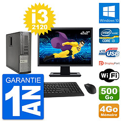 PC Dell 990 SFF Ecran 22" Intel i3-2120 RAM 4Go Disque Dur 500Go Windows 10 Wifi - Occasion