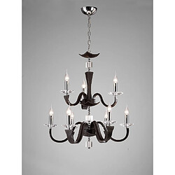 Luminaire Center Suspension Nardini 2 Tier 9 Ampoules chrome poli marron foncé Faux cuir/cristal