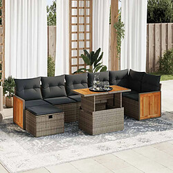 vidaXL Salon de jardin 5 pcs avec coussins gris résine tressée